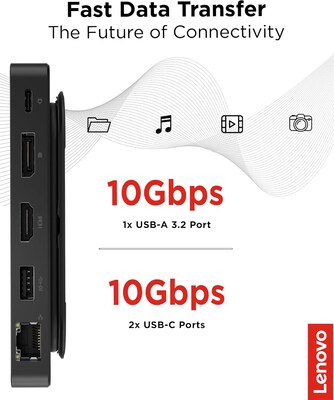 Lenovo Dual Display Travel Dock USB-C Universal Docking Station (40B90000US)