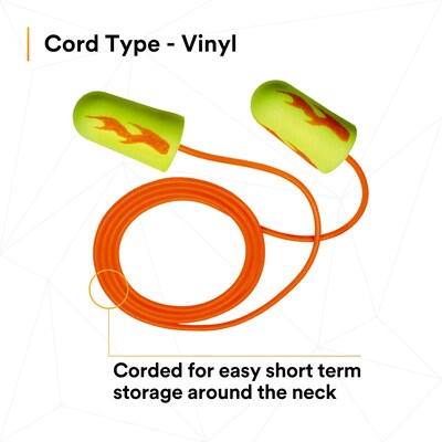 3M E-A-Rsoft Yellow Neon Blasts Corded Earplugs, NRR 33 dB, Orange/Yellow, 200/Pack (3111252)