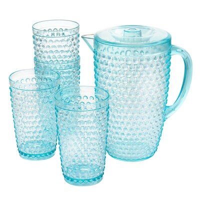 Gibson Home Malone Plastic Pitcher and Tumbler Set, 5 Piece, Light Blue (935116861M)