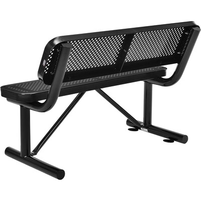 Global Industrial 4 Outdoor Steel Bench w/ Backrest, Perforated Metal, Black (695744BK)