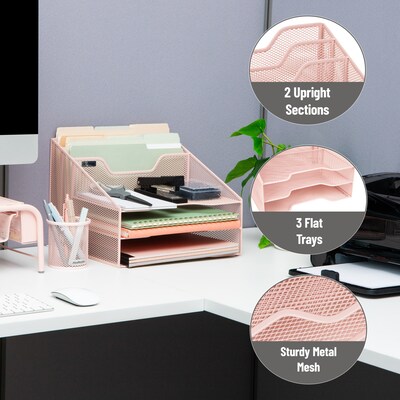 Mind Reader 5-Compartment Metal Mesh Desk Organizer, Pink (MESHBOX5-PNK)