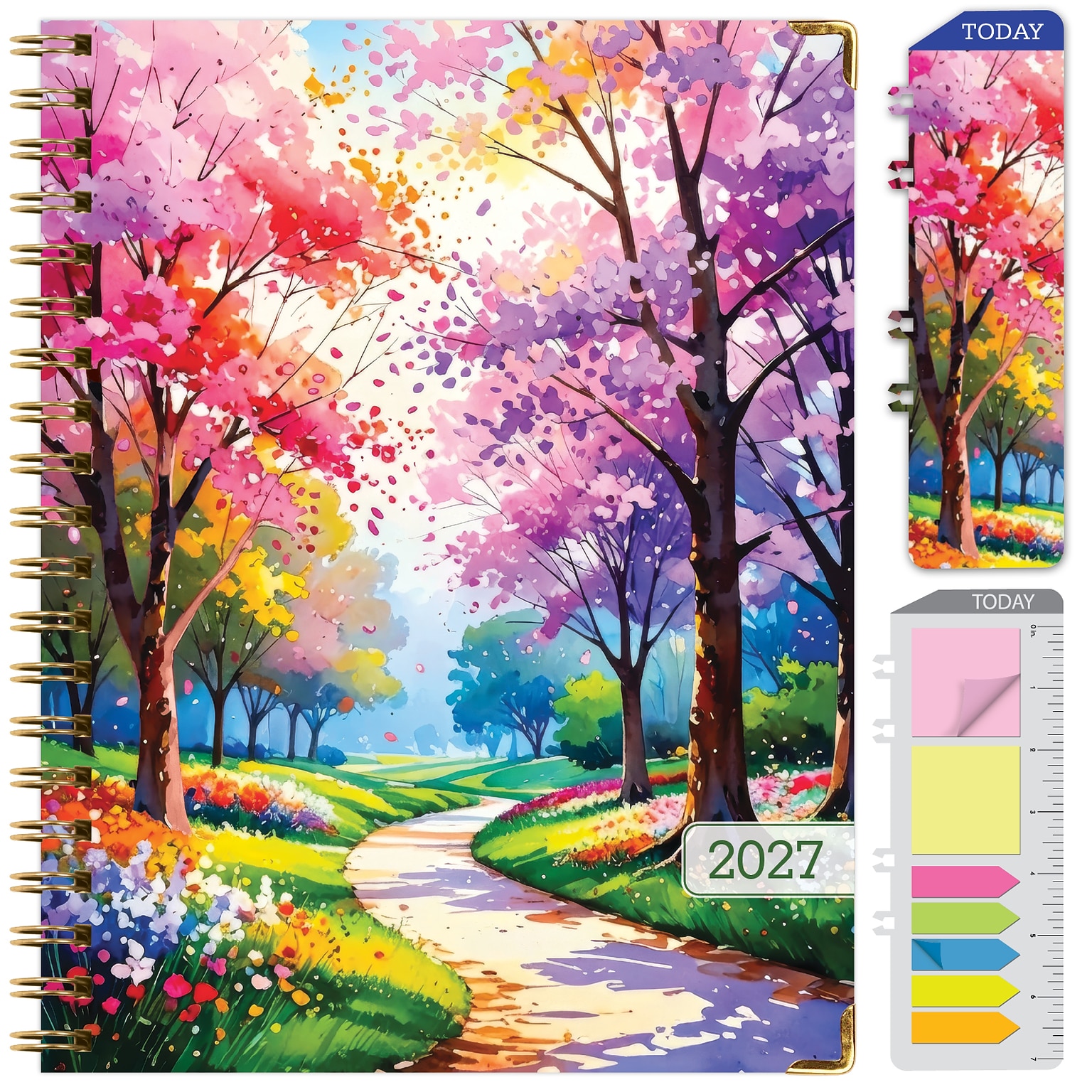 2027 Excello Brands 9 x 11 Weekly & Monthly Standard Planner, Paperboard Cover, Watercolor Tree (FSHN-CY27-8511-43)