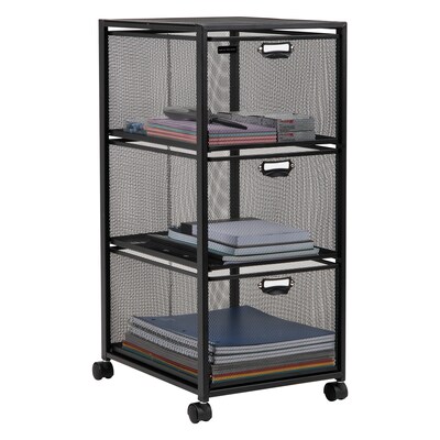 Mind Reader 3-Drawer Mobile Organizer Storage Cart with Wheels, Metal, Black (3TWHEEL-BLK)