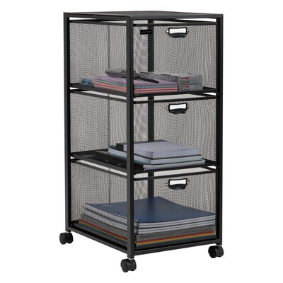 Mind Reader 3-Drawer Mobile Organizer Storage Cart with Wheels, Metal, Black (3TWHEEL-BLK)