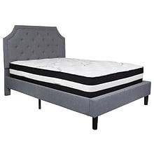 Flash Furniture Brighton Tufted Upholstered Platform Bed in Light Gray Fabric with Pocket Spring Mat