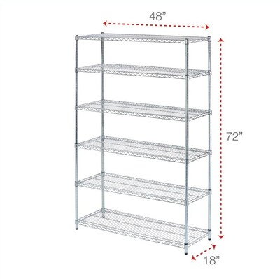 Alera 6-Shelf Commercial Wire Shelving Kit, 72"H x 48"W x 18"D, Silver (ALESW664818SR)