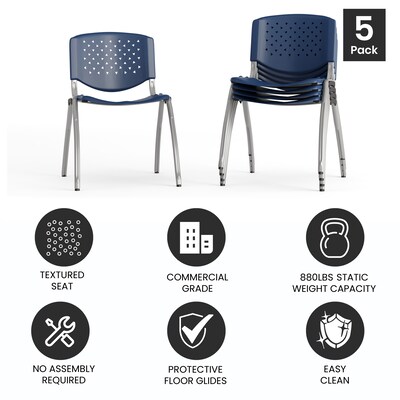 Flash Furniture HERCULES Series Plastic Stack Chair, Navy, 5 Pack (5RUTF01ANY)