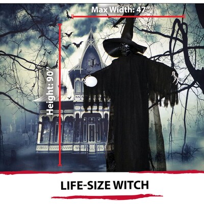 Haunted Hill Farm Life-Size Poseable Phantom Witch with Crystal Ball (HHWITCH-2FL)