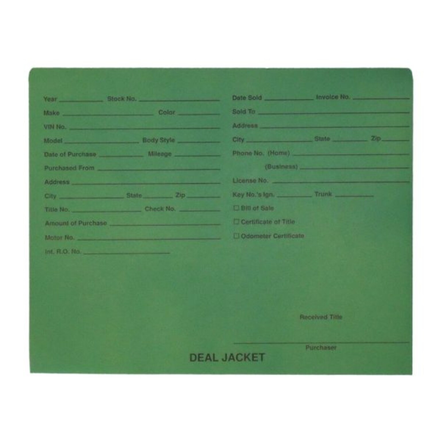 BSP Automotive Dealer Printed Jacket, Letter Size, Green 100/Box (S-09432-GRN)