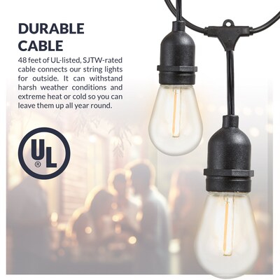 Newhouse Lighting Outdoor Weatherproof Commercial Grade LED String Lights with Hanging Sockets, Black (CSTRINGLED18)