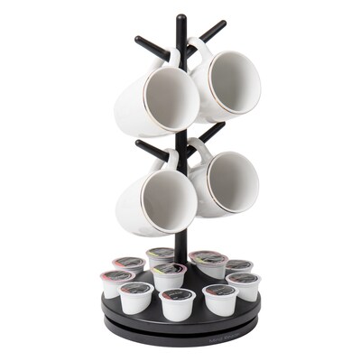 Mind Reader Anchor Plastic Coffee Pod Carousel with Mug Tree, 12-Pod Capacity, Black (PODTREE-BLK)