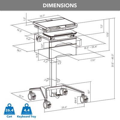 Mount-It! MedHub Mobile Medical Cart Workstation with Drawers, Tablet Arm, and Locking Caster Wheels, White/Grey (MI-16028)