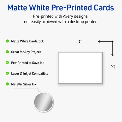 Avery Rectangle Cards, 5 x 7, Silver Border, 60/Pack (S00-F3K)