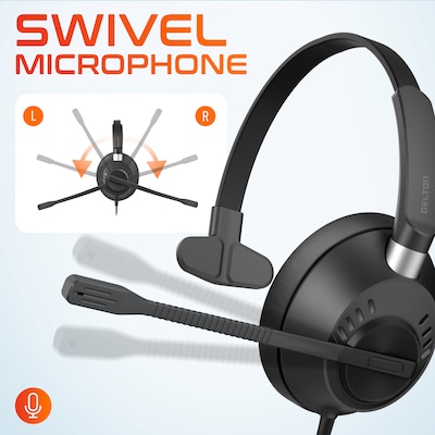 Delton 40Y USB Mono Computer Headset with ENC Microphone and USB-C Adapter, Black (DWH40YAC)