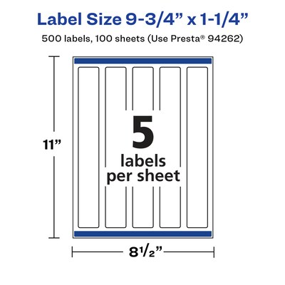 Avery Laser/Inkjet Multipurpose Labels, White, 5 Labels/Sheet, 100 Sheets/Pack (94262-WGP100)