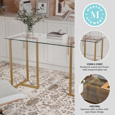 Martha Stewart Eli 47"W Glass/Steel Home Office Desk, Clear/Polished Brass (XUDK1GLD)