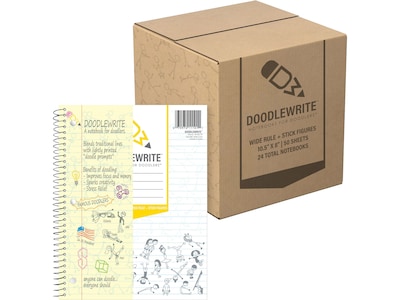 DOODLEWRITE 1-Subject Notebooks, 8 x 10.5, Wide Ruled, 50 Sheets, White, /Carton (11101CS)