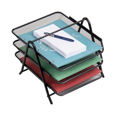 Mind Reader Metal 3-Tier Stackable Paper Desk Tray Organizer, Black, 2/Pack (3TPAP2PK-BLK)