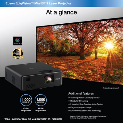 Epson EpiqVision EF11 Home Theater V11HA23020 LCD Projector, Black