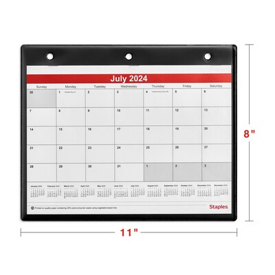 2024-2025 Staples 11" x 8" Monthly Desk/Wall Calendar, White/Red/Black  (ST60366-23)