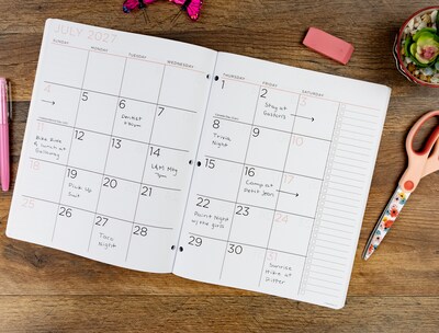 2027-2028 Overland Travelware 0.25" x 8.5" Calendar Year Monthly Standard Planner, Paperboard Cover, Pink (90697)