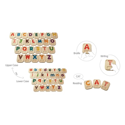 PlanToys Wooden Braille Alphabet A-Z Tiles, Assorted Colors, 26/Pack (PTS5671)