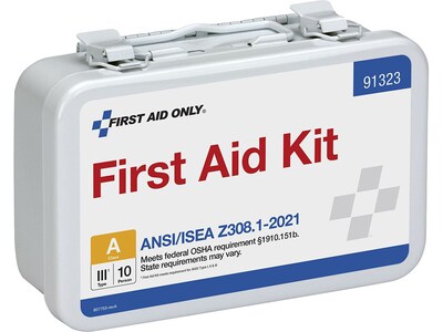 First Aid Only Metal First Aid Kit, ANSI 2021 Class A, 10 People, 76 Pieces (91323)