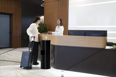 Gritt Commerical Wipe Dispenser Station with 7-Gallon Built-in Trash Can, Black (GRI509-BLK)