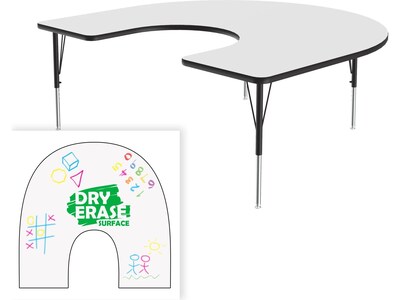 Correll Horseshoe-Shaped Activity Table, 60" x 66", Height-Adjustable, Frosty White/Black (A6066DE-HOR-80)