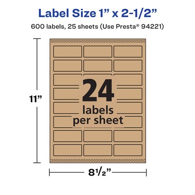 Avery Laser/Inkjet Multipurpose Labels, 2.5" x ", Kraft Brown, 600/Pack (94221)
