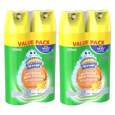 Two Each Scrubbing Bubbles Bathroom Grime Fighter Disinfecting Surface Cleaner Aerosol, Citrus Scent