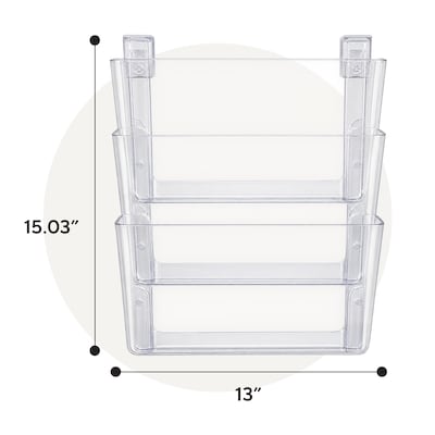 TRU RED Unbreakable 3-Pocket Plastic Letter Wall File, Clear – Heavy-Duty Wall-Mounted Organizer for Mail, Documents & Folders