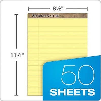 TOPS Second Nature Notepads, 8.5" x 11.75", Wide, Canary, 50 Sheets/Pad, 12 Pads/Pack (74890)
