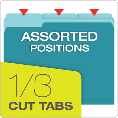 Pendaflex Recycled File Folder, 2/5-Cut Tab, Letter Size, Aqua, 100/Box (42101/3AQU)