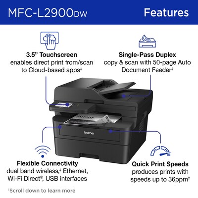 Brother MFC-L2900DW New Laser Printer, All-In-One, Print, Scan, Copy, Fax