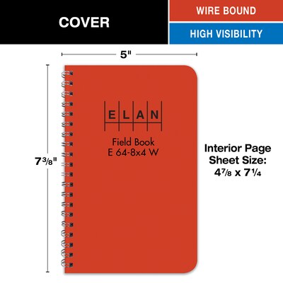 ELAN Field Surveying Computation Notebooks, 4.63 x 7.25, 100 Sheets, Orange (E64-8X4W ORG-6)