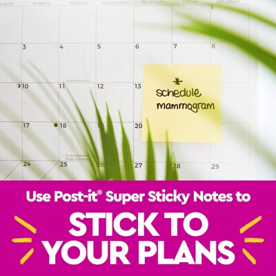 Post-it Super Sticky Notes, 3" x 3", Canary Collection, 90 Sheet/Pad, 10 Pads/Pack (654-10SSCY)