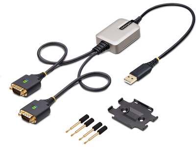 StarTech 2' USB-A to 2-Port RS-232 Serial Adapter Cable, Male-to-Male, Black, 'DI Chip, COM Retention (2P1FFC-USB-SERIAL)