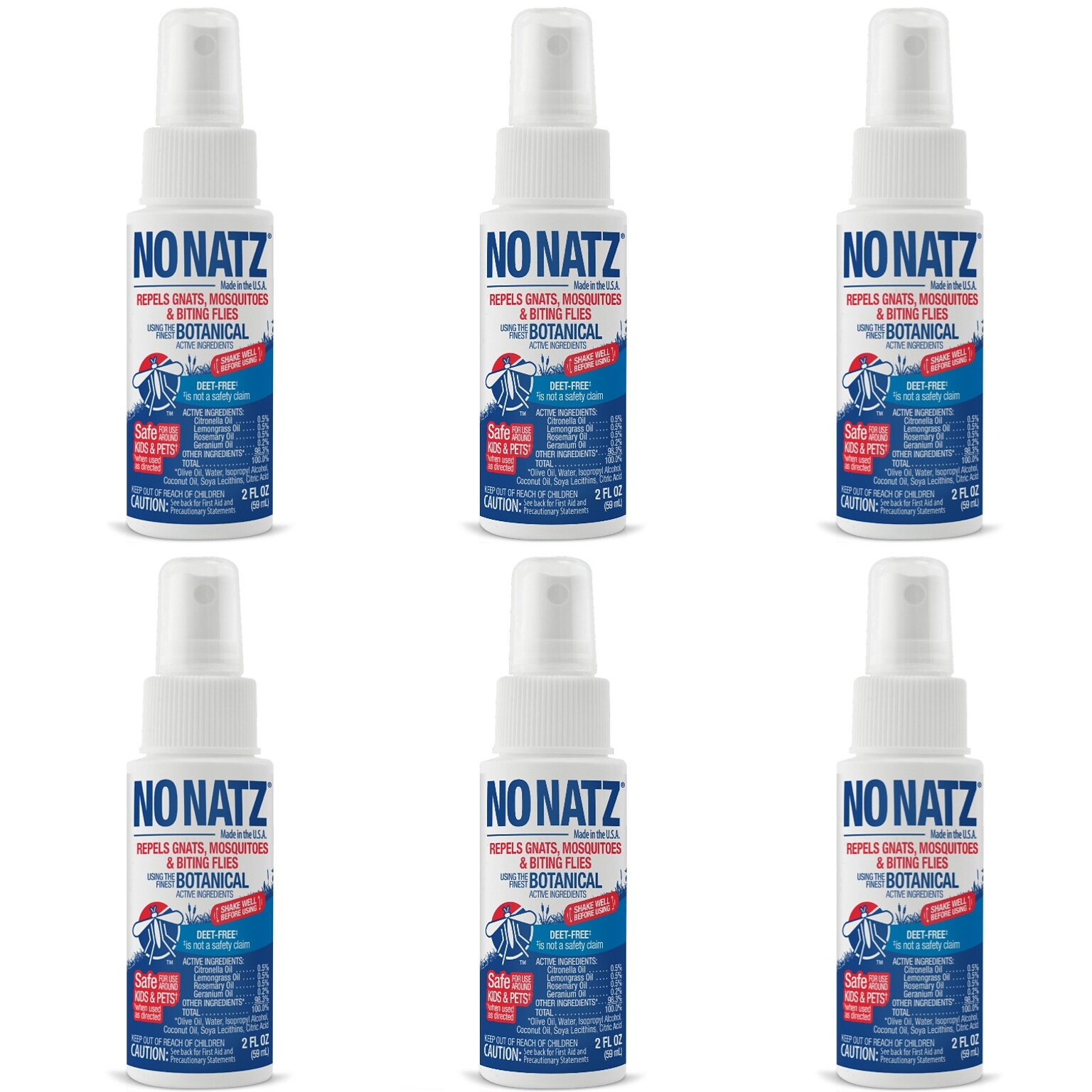 No Natz Natural DEET-Free Insect Repellent Spray for Gnats, Fresh Scent, 2oz, 6/Pack (BND04599)