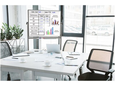 Luxor Dry-Erase Mobile Combination Ghost Grid/Whiteboard, Aluminum Frame, 36" x 48" (MB4836LB)