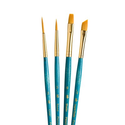 Princeton RealValue Mixed Media Synthetic Taklon Variety Brush Set, Blue, 4/Set, 3 Sets/Bundle (PBXPR9173-3)
