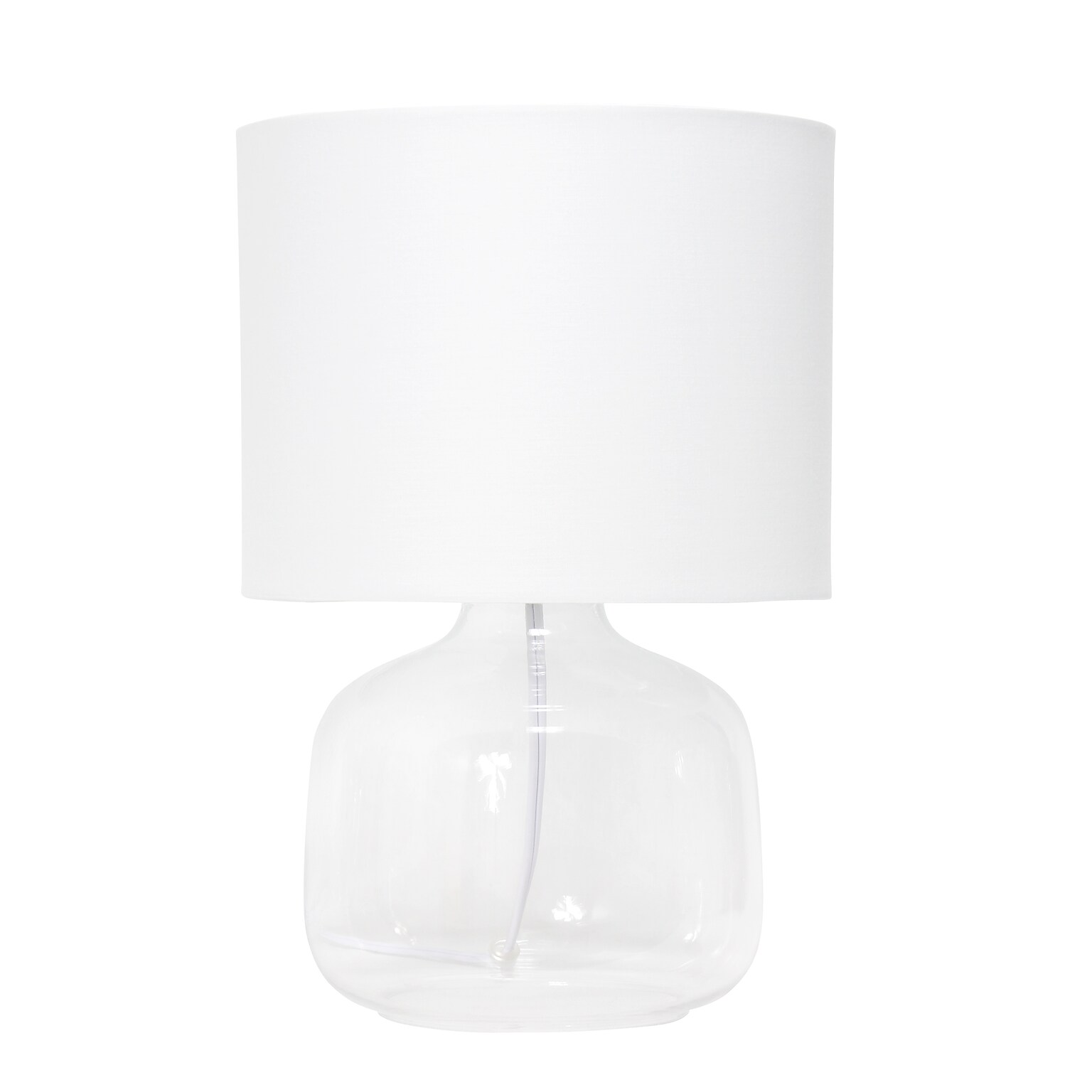 Simple Designs Glass Table Lamp Fabric Shade, Clear with White Shade (LT2064-CLW)