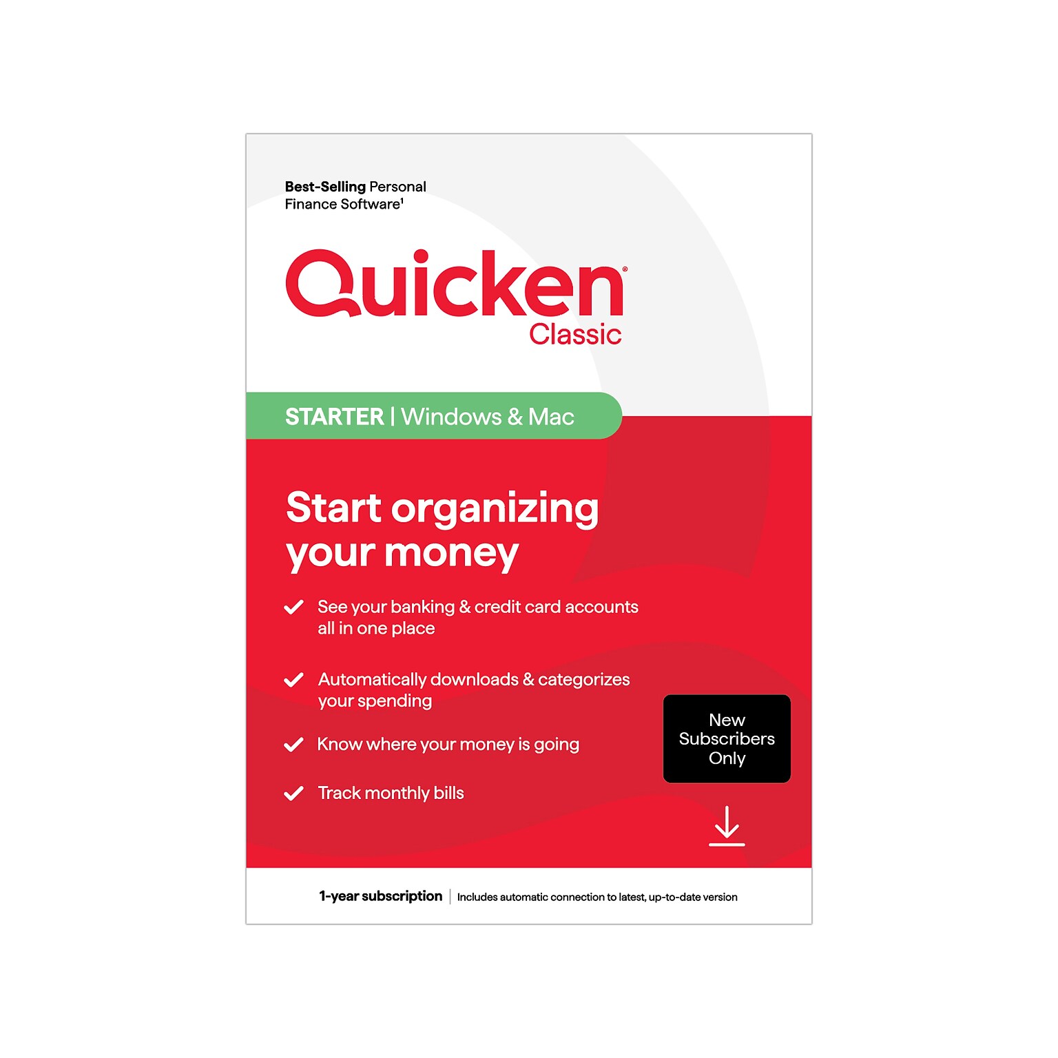 Quicken Classic Starter for New Subscribers Only, 1 User, Windows/Mac/Android/iOS, Download (170475)