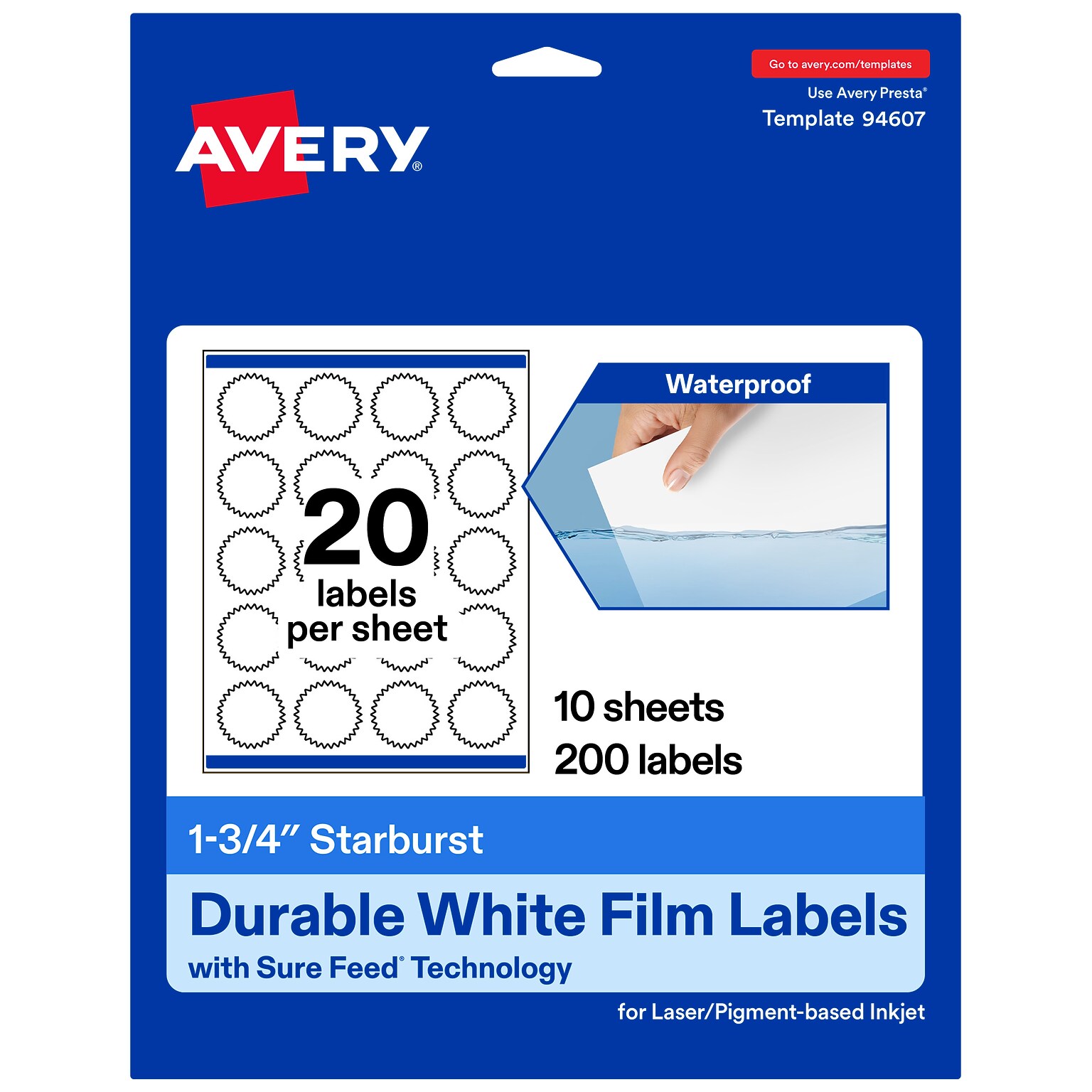 Avery Starburst Laser/Inkjet Burst Multipurpose Labels, 1.75 Dia, White, 200 Labels/Pack (94607)