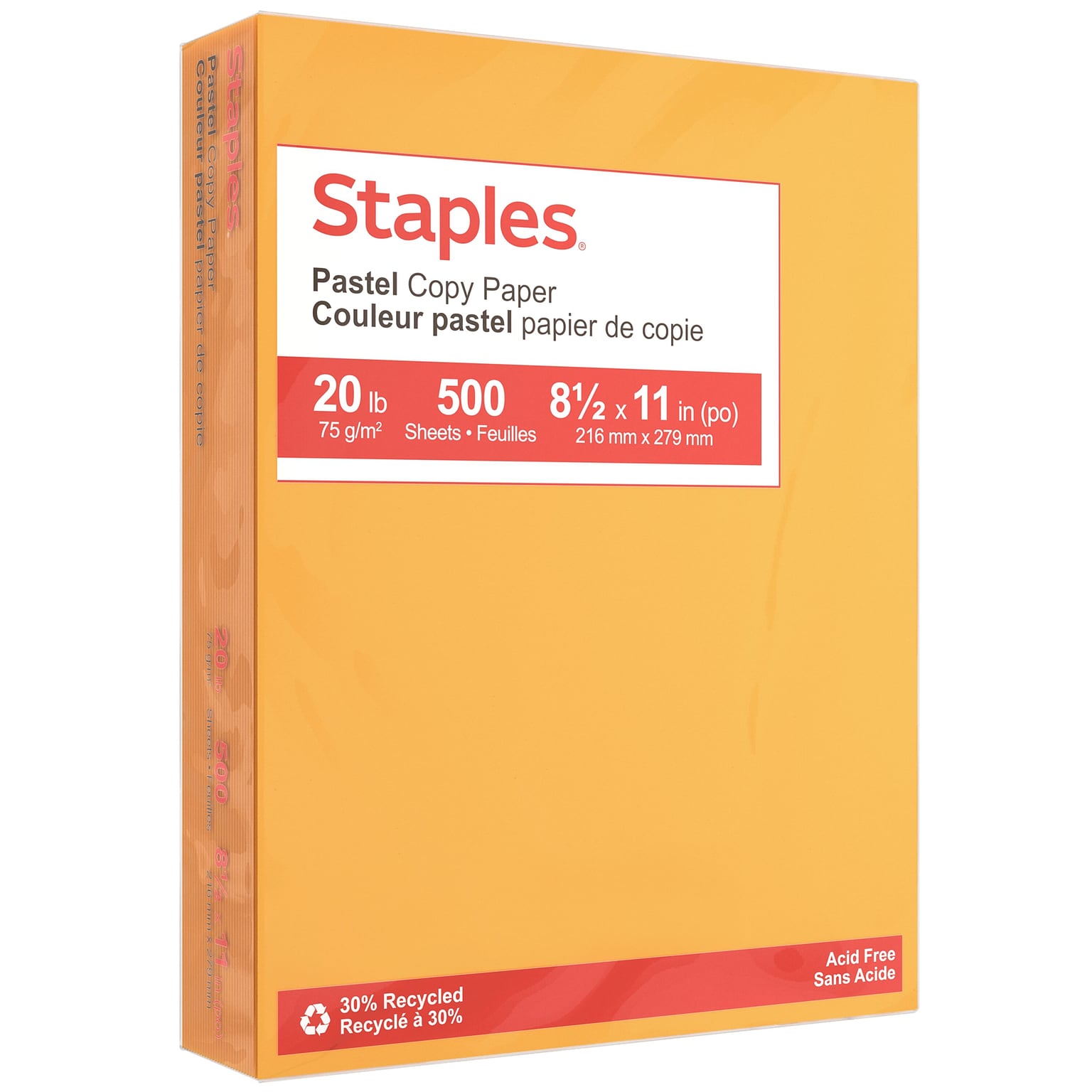 Staples Pastel 30% Recycled Color Copy Paper, 20 lbs., 8.5 x 11, Goldenrod, 500/Ream (14788)