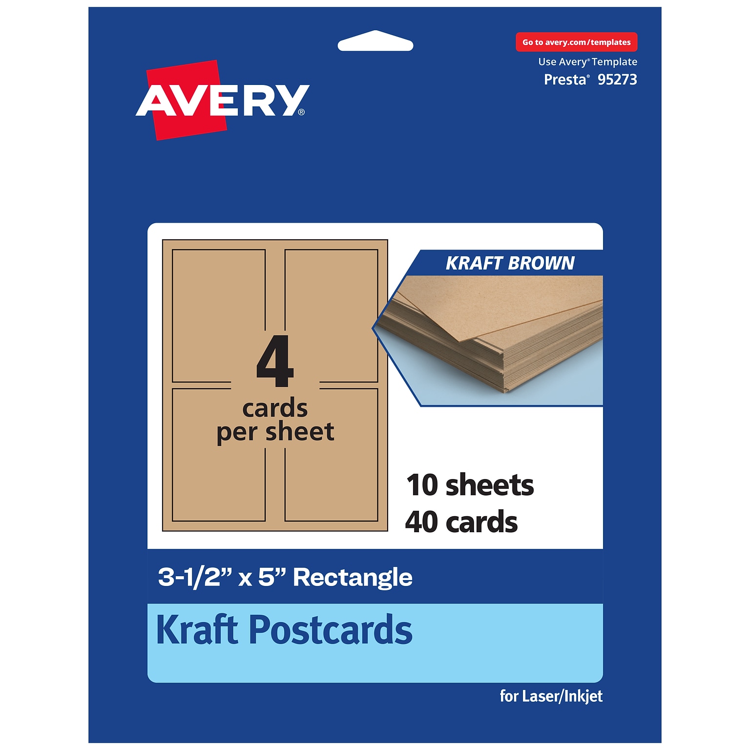 Avery Integrated Cards, 3.5 x 5, Matte Kraft Brown, 40/Pack (95273)