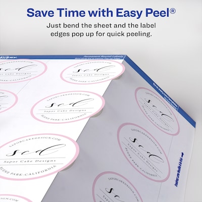 Avery Printable Round Labels with Sure Feed, 2" Dia, Matte White, 300 Labels/Pack (22877)