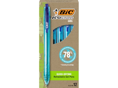 BIC ECOlutions Retractable Gel Pen, Medium Point, 1.0 mm, Blue Ink, 12/Pack (RGLE11-BLU)