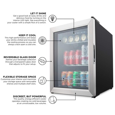 Ivation Freestanding Mini Fridge w/ Glass Door, 62 Can Capacity, Stainless Steel (IVABC620SS)