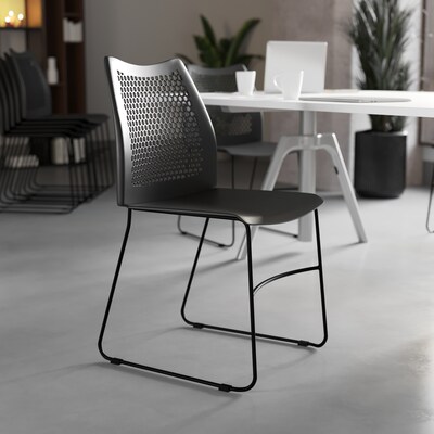 Flash Furniture HERCULES Series Plastic Stack Chair with Air-Vent Back and Sled Base, Black, 5 Pack (5RUT498ABK)